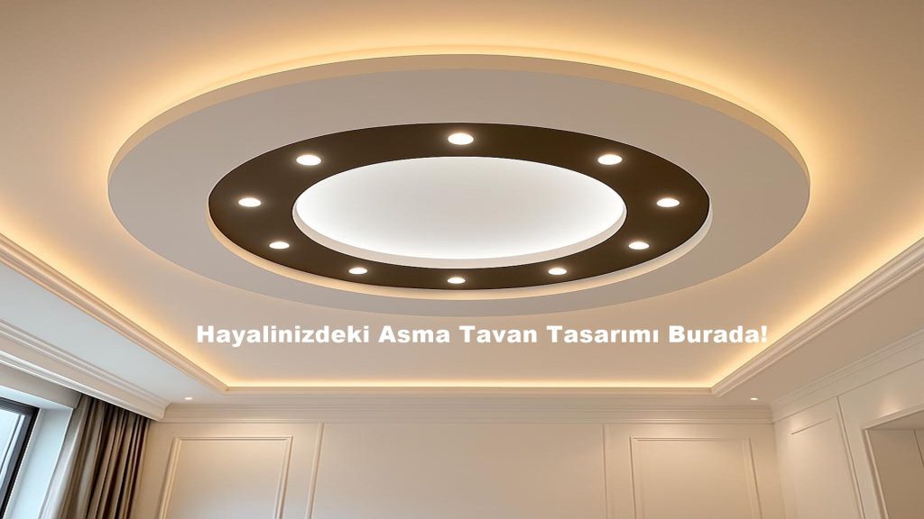 Modern ve şık ledli asma tavan uygulaması salon iç mekanında.