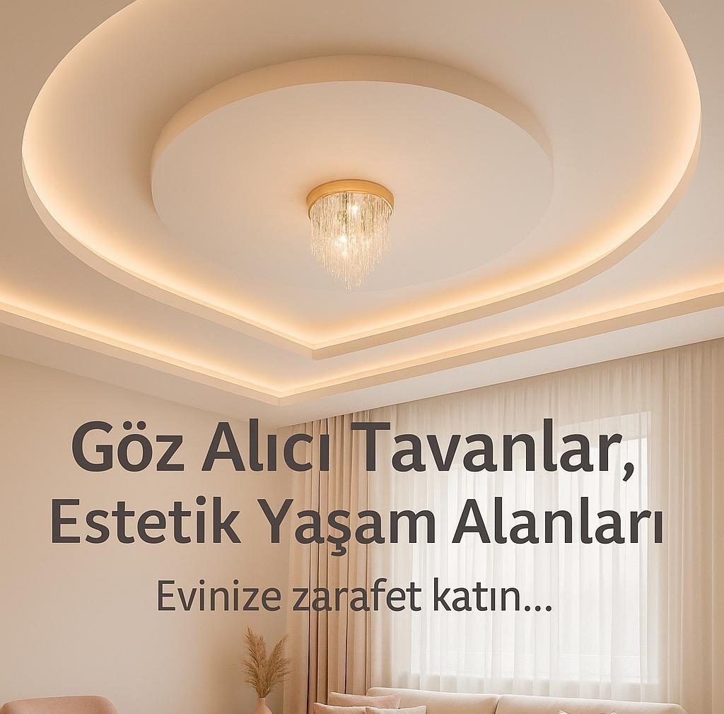 Ataşehir'deki dairede ledli ve spot ışıklı alçıpan tavan uygulaması. Hem aydınlatma hem dekorasyon çözümü bir arada.