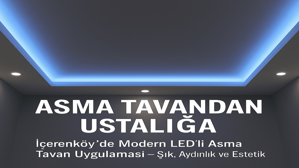 Akustik özellikli ve gömme spot aydınlatmalı asma tavan detayı.