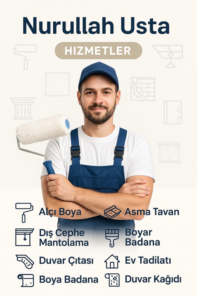 Nurullah Usta duvar boyarken